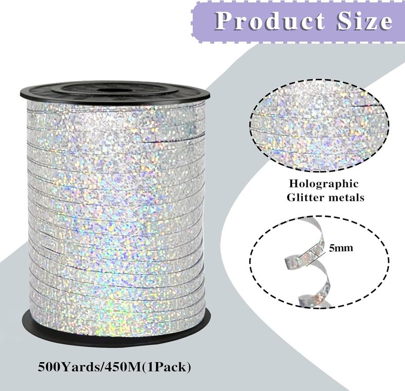 weizedm 500 Yards Silver Satin Ribbon Curling Crimped Balloon Ribbon, Balloon String Shiny Metallic Roll for Birthday Party, Gift Wrapping, Party Craft Decoration, Florist Flowers Decoration - Image 2